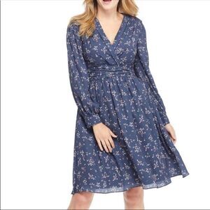 Gal Meets Glam Dress, Blue Pink Floral Kelsey Long Sleeve Fit Flare Women’s 4